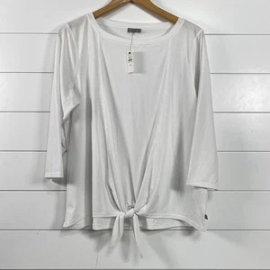 T by Talbots Shirt Womens Plus Petite 1X 3/4 Sleeve Tie Front Top Lightweight - Picture 1 of 11