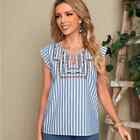 Emery Rose Notched Neck Embroidery Yoke Striped Top 2XL