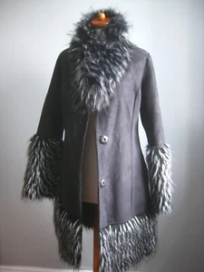 ABRIGO DE PIEL DE OVEJA GAMUZA SINTÉTICA TRINCHERA 12 10 peniques carril ribete de piel RONIT ZILKHA  - Imagen 1 de 12