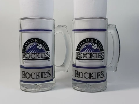 Vintage 1991 Colorado Rockies MLB 10oz. Glass Beer Mug 5 1/2" Tall-Set Of 2 Cover