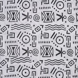 20 Yard Indian Cotton Hand Block Print Black Floral Geometric Craft Fabric