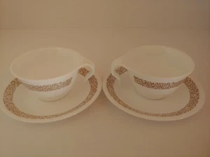 CORELLE CUPS AND SAUCERS Woodland Brown Pattern Hook Handle Set of 2 Each - Picture 1 of 4