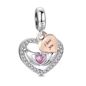 S925 Silver & Rose Gold I Love You Heart Charm Pendant by YOUnique Designs - Picture 1 of 1