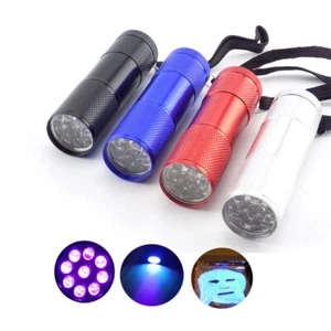 Mini Aluminum 395 UV Light Flashlight 9 LED Ultra Violet Torch Lights Black Lamp - Picture 1 of 16