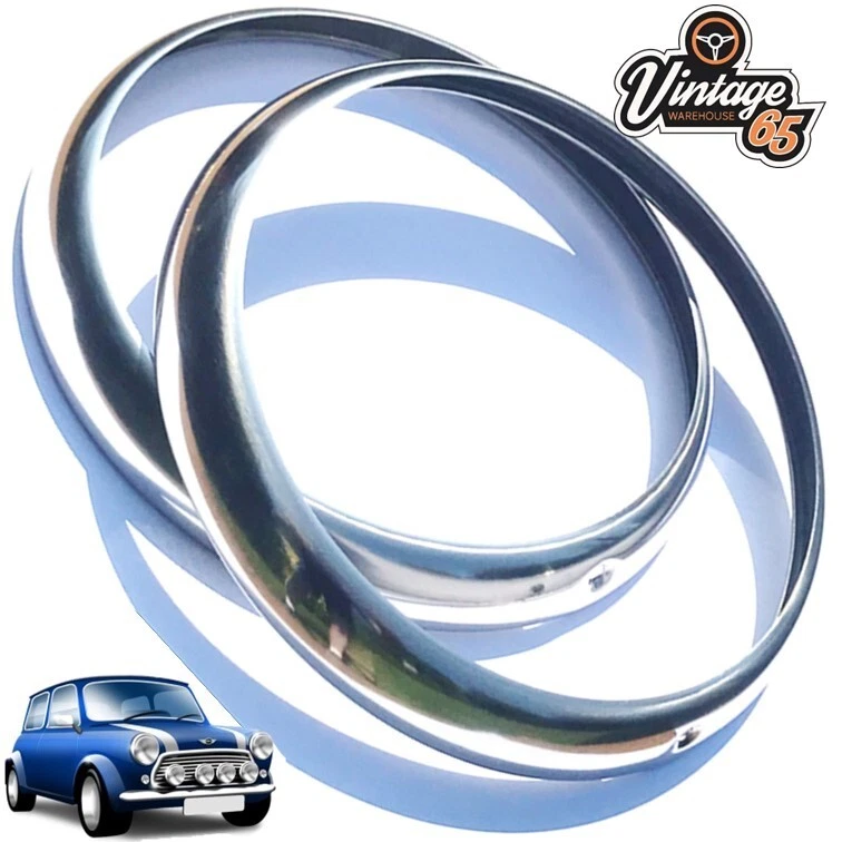 Paar Chrom Ränder Ringe Blenden Oldtimer 7 " Ovp Träger Scheinwerfer Mini - Bild 1 von 1