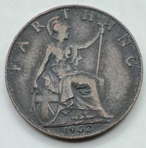 1902 Bronze Great Britain Farthing - UK Farthing Coin - Ships Free - Picture 1 of 4