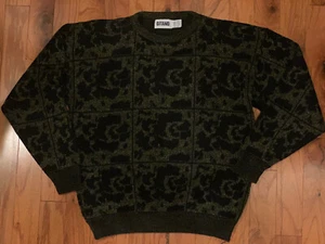 Vtg Gitano Biggie Sweater Geometric Shapes Black Tan Cosby Mens Large USA Made - Picture 1 of 6