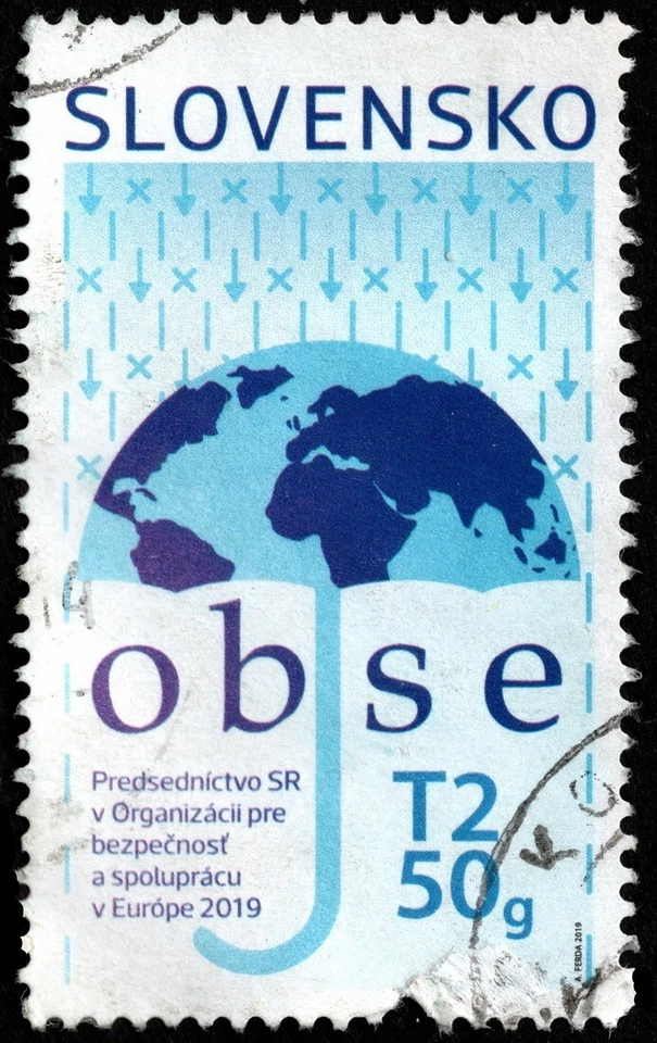 Slovakia - 2019- T2 50g OBSE with Northern Hemisphere Globe Map w/ Light Cancel - Image 1 of 1