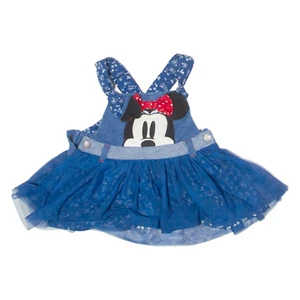DISNEY Minnie Mouse Girls Dungaree Dress Blue Denim Floral Knee Length ONE SIZE - Picture 1 of 6