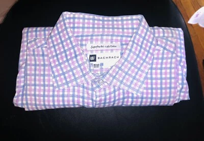 Bachrach Pink and Blue Checkered Mens Dress Shirt  Size 15.5 / 32-33 - Image 1 of 4
