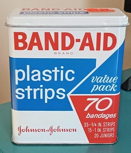 Vintage Pflaster Pflaster Kunststoffstreifen Blechdose Johnson & Johnson mit Ladenschild - Bild 1 von 9