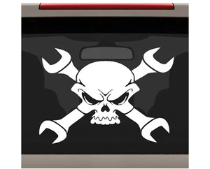 Mechaniker Schraubenschlüssel Totenkopf gekreuzte Knochen Aufkleber Werkzeugkiste Sticker LKW SUV Van Fenster Wand - Bild 1 von 3