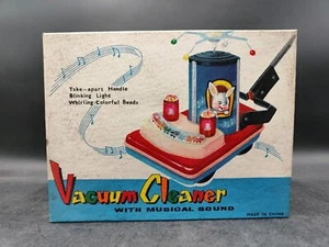 RED CHINA TIN TOY Blinking Light Colorful Beads Vacuum Cleaner MUSICAL SOUND - Foto 1 di 10