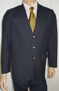 44R Custom Made 2-Piece Suit - Men 42 Navy Super 100s Wool 36x31
