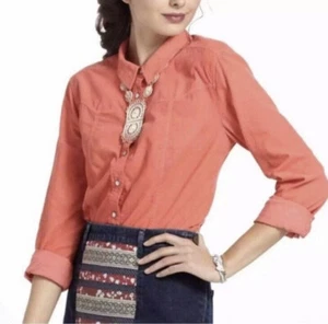 Anthropologie Holding Horses Coral Corduroy Long Sleeve Shirt top 2 XS New NWT - Picture 1 of 3