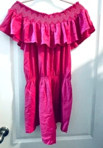 NWT EE:SOME Pull-On Off-The-Shoulder Crush Hot Pink ROMPER/JUMPSUIT - M - Picture 1 of 7