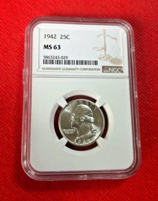 1942 US SILVER QUARTER NGC MS 63 - Image 1 of 2