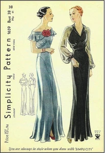 1939 Vintage Sewing Pattern B38 EVENING DRESS (R959) - Picture 1 of 3