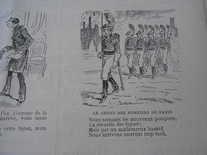 Caricature 19èm de 12 vignettes 1 sur Le Chant des Pompiers de Paris Old Print - Imagen 1 de 2