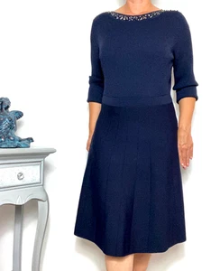 Hobbs Emily knitted dress UK 20 navy jersey stretch RRP 149.00 beaded 896 - Picture 1 of 9
