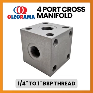 Oleorama 4 Port Cross Hydraulic Manifold, 1/4", 3/8", 1/2", 3/4", 1" BSP Ports - Picture 1 of 2