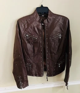 Pamela McCoy Jacke Damen XS Braun Leder Full Zip Gefüttert Tailliert Neu - Bild 1 von 16