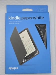 Amazon Kindle Paperwhite 11th Generation Leather Cover Case Black - Picture 1 of 3