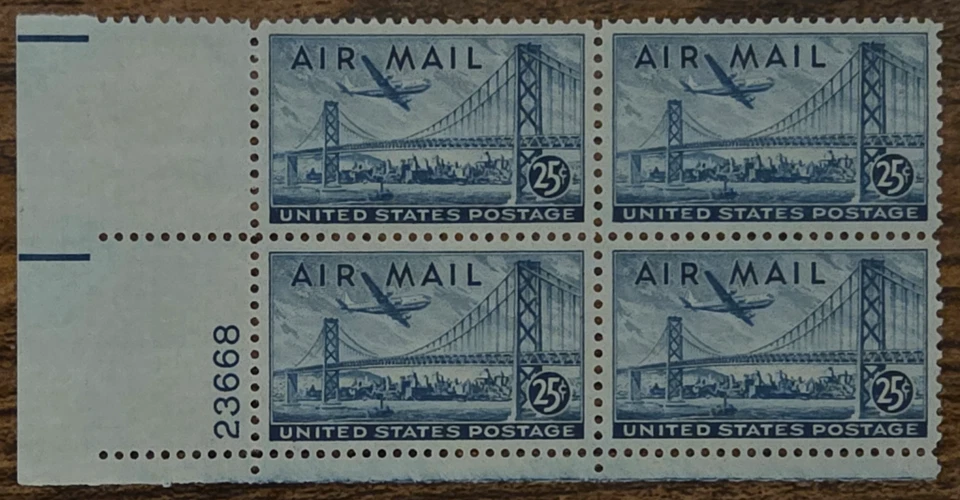 US - Scott C36 - Air Mail - Plane over Bridge - BR Plate Block - MNH!!! - Image 1 of 1