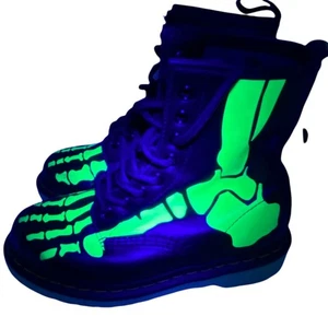 Dr Martens Combat Boots Women's Size 5 Skelly Black Glow In Dark Green EU SZ 36 - Picture 1 of 16
