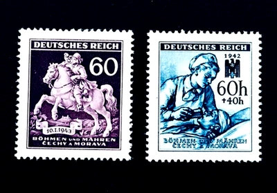 Lote de estampillas Alemania BOHEMIA MORAVIA - 1943 Cruz Roja Enfermera y cartero MNG r68🔥 Foto 1 de 2