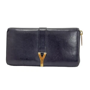 Auth SAINT LAURENT PARIS Y Line 314991 Black Leather - Long Wallet - Picture 1 of 5
