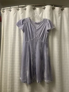New Gap Kids Girls Lilac Purple Short Sleeve Velvet Button Up Dress SZ L 10 - Picture 1 of 3