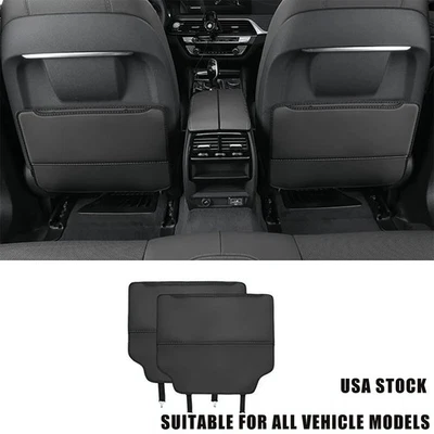 2PCS Car Seat Back Pad Mat Leather Anti-Kick Protector for Mercedes Benz Black - Image 1 of 4