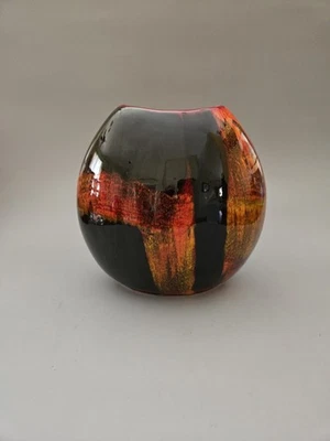 Vintage MCM Poole Pottery Purse Vase Volcano Red 7½" High × 8" Wide - Image 1 of 4