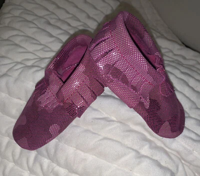 Bebé Niña Púrpura Rosa Camuflaje Cuero Brillo Mocasines Zapatos 18-24 Meses Foto 1 de 4