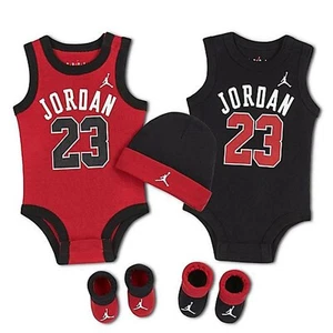 5 Pc Nike Jordan Baby Gift Set, 0-6 Months Black Red, Bodysuit Booties Hat B22 - Picture 1 of 6