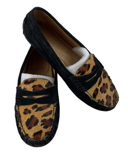Ralph Lauren Womens 6.5B Black Suede Leather Leopard Penny Loafer Flat Moc Shoe - Picture 1 of 11