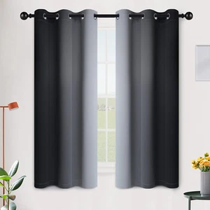 Ombre Room Darkening Curtains for Bedroom, Gradient Black to Grey White Light Bl - Picture 1 of 8