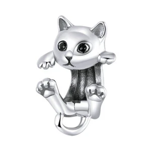 Hanging CAT- Kitten- Animal-Genuine Solid 925 sterling silver charm bead - Picture 1 of 3