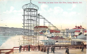 1913 Der Hecht vom Pier Long Beach aus gesehen CA Postkarte Vergnügungspark - Bild 1 von 2