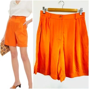 Maje size 40 (12) Orange Satin-twill Pleated Ishou Shorts Designer NWT - Bild 1 von 24
