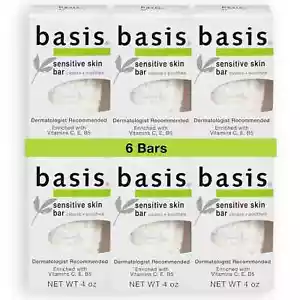 Basis Sensitive Skin Bar Soap - Cleans and Soothes with Chamomile - Pack of 6 - Picture 1 of 6