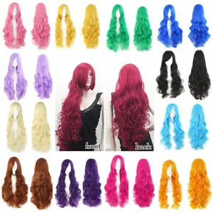 Damen 80 cm lang lockige Perücken Cosplay Halloween Kostüm Anime Haare gewellt volle Perücken - Bild 1 von 23