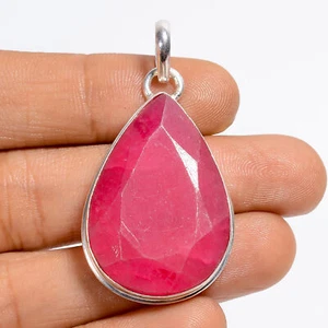 Natural Kashmir Ruby Gemstone 925 Silver Handmade Pendant 1.8" ARP-5778 - Picture 1 of 3
