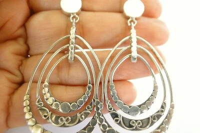 Plain Silver No Stone Statement Chandelier 925 Sterling Silver Dangle Earrings - Image 1 of 4