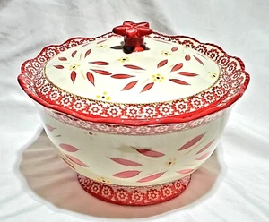 Pedestal de gres Temptations Tara Old World rojo amarillo festoneado 3 quilates tapa - Imagen 1 de 9