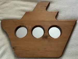 QUIRKY WOODEN WALL MIRROR BOAT WITH 3 PORTHOLE MIRRORS 19” X 26” - Picture 1 of 12