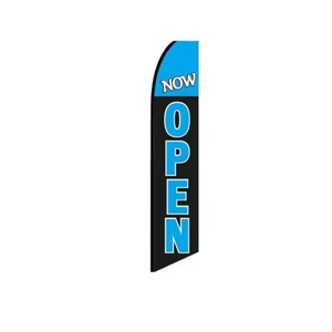 Now Open Black Swooper Flutter Feather Flag | 3ft W x 11.5ft Tall - Picture 1 of 3