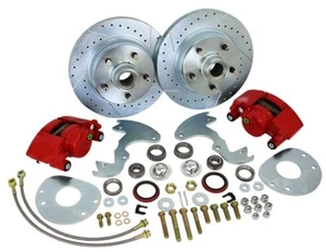1963-65 Buick Riviera Front Disc Brake Conversion - Deluxe Red Caliper, Drilled - Picture 1 of 3