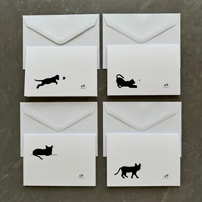 4 Cat Greeting Cards, Black Cat Note Cards, with envelopes, folded blank cards - Image 1 of 4